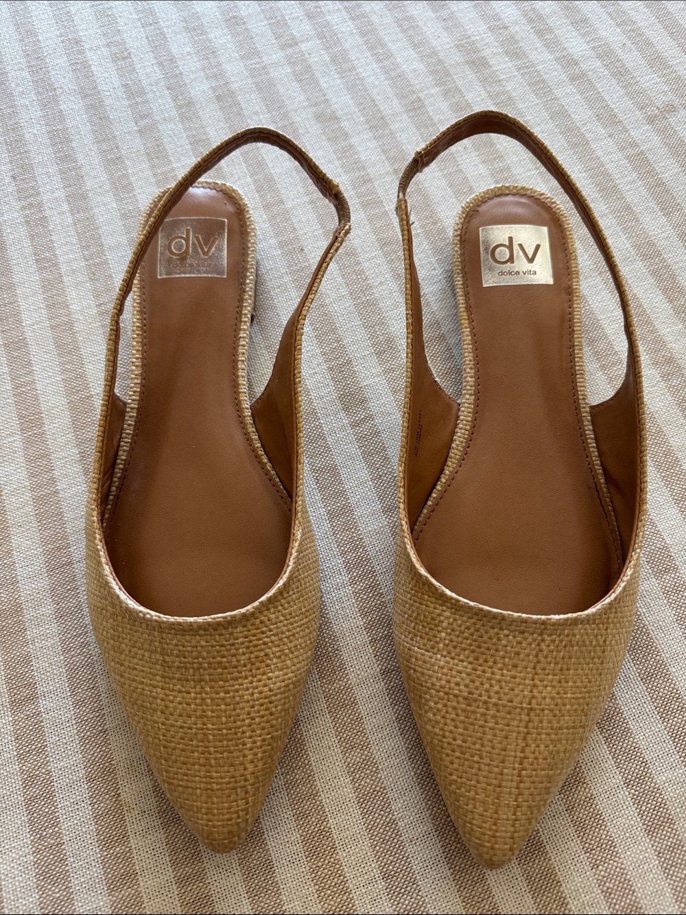 Dolce Vita Tan Woven Pointed Slingback Flats